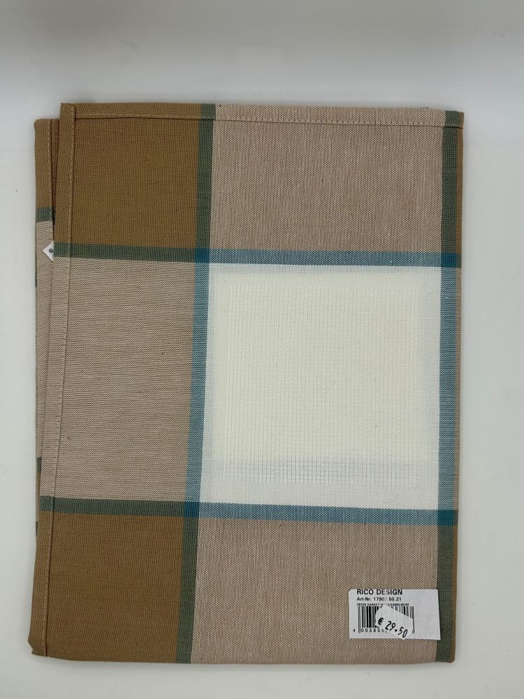 carré de table avec zone aïda à carreaux bleu/ficelle