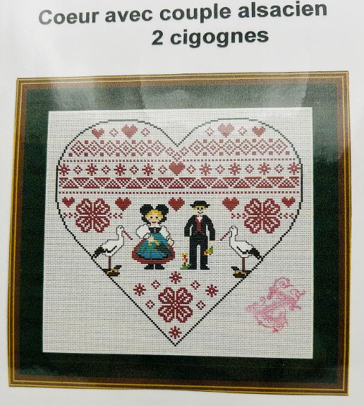 Coeur avec couple alsacien 2 cigognes